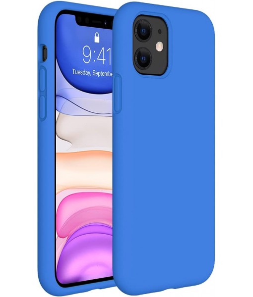 Husa iPhone 12, SIlicon Catifelat cu interior Microfibra, Albastru Steel
